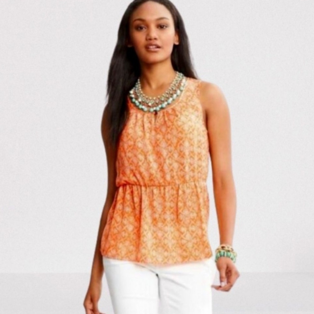 Banana Republic Sleeveless Orange & White Blouse Size M